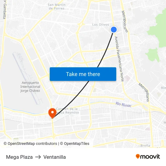 Mega Plaza to Ventanilla map