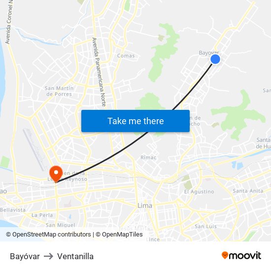 Bayóvar to Ventanilla map
