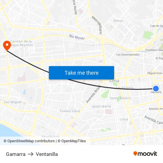 Gamarra to Ventanilla map