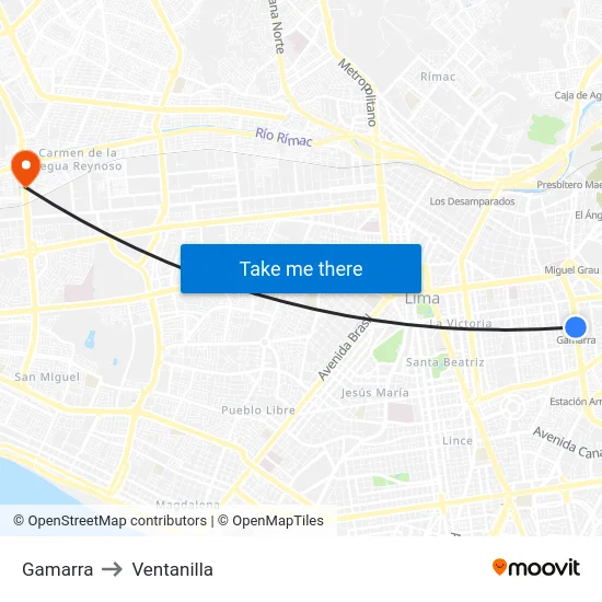 Gamarra to Ventanilla map
