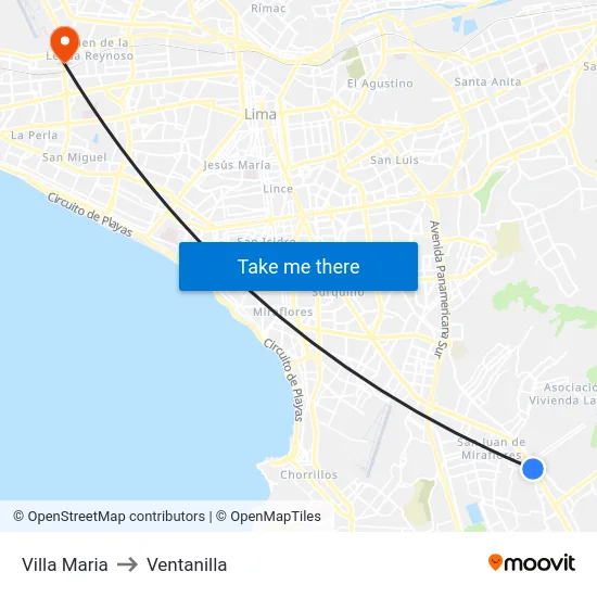 Villa Maria to Ventanilla map