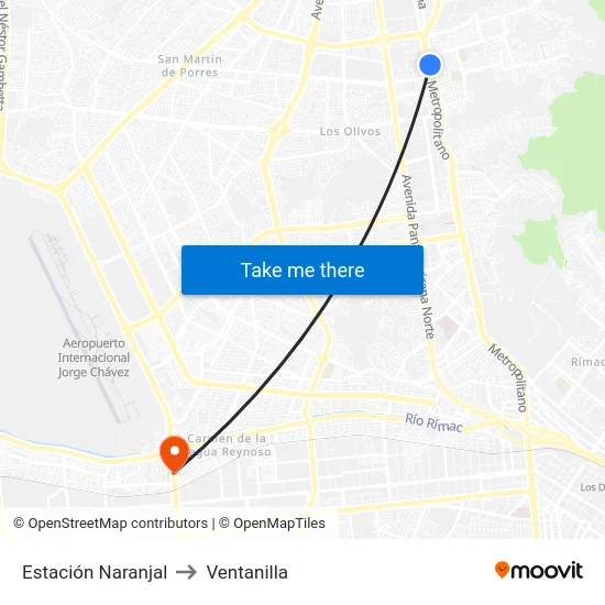 Estación Naranjal‎ to Ventanilla map