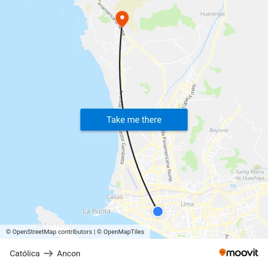 Católica to Ancon map