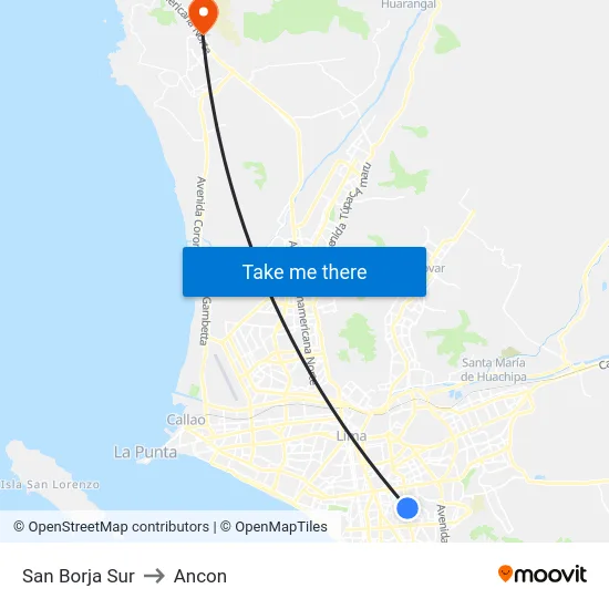 San Borja Sur to Ancon map