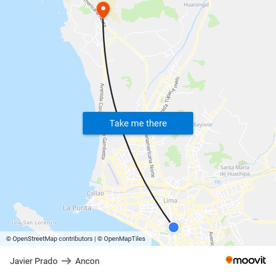 Javier Prado to Ancon map