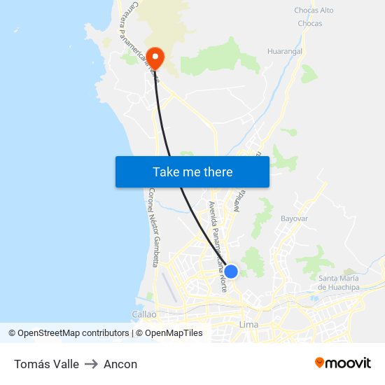 Tomás Valle to Ancon map