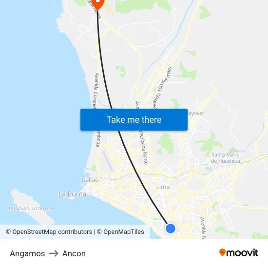Angamos to Ancon map