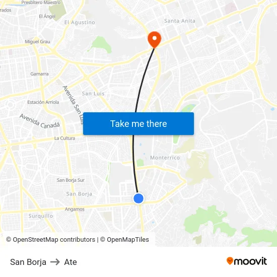 San Borja to Ate map