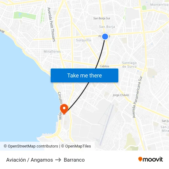 Aviación / Angamos to Barranco map