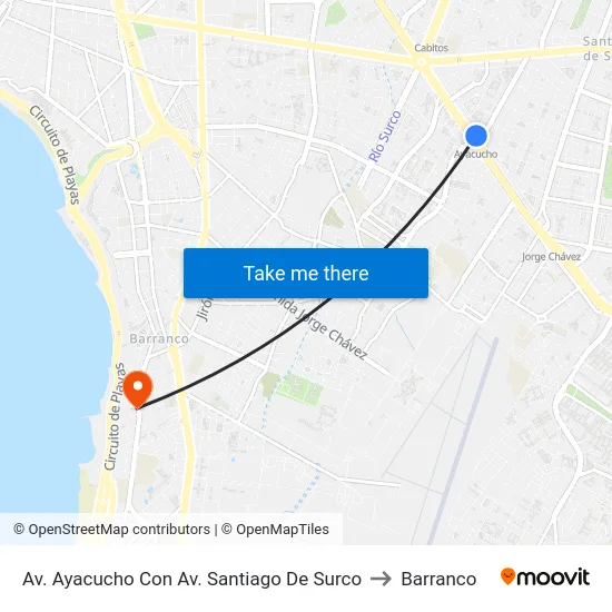 Av. Ayacucho Con Av. Santiago De Surco to Barranco map