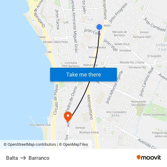 Balta to Barranco map