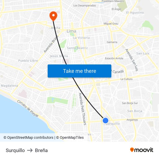 Surquillo to Breña map