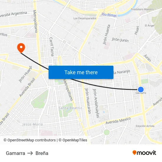 Gamarra to Breña map