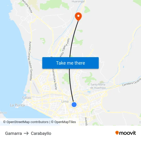 Gamarra to Carabayllo map