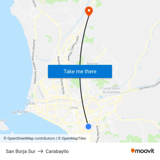 San Borja Sur to Carabayllo map
