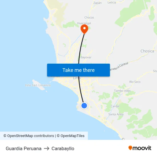 Guardia Peruana to Carabayllo map