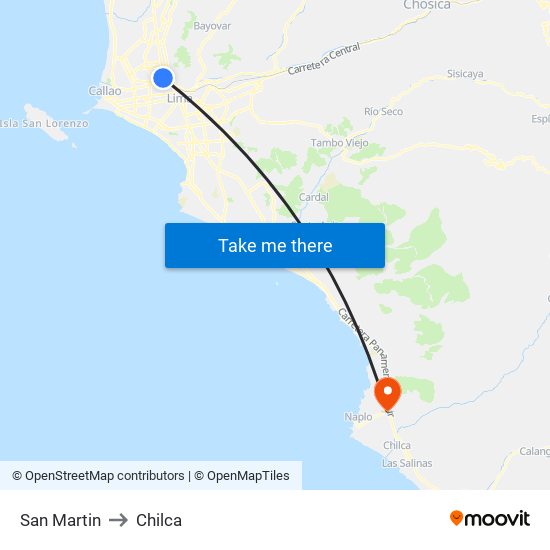 San Martin to Chilca map