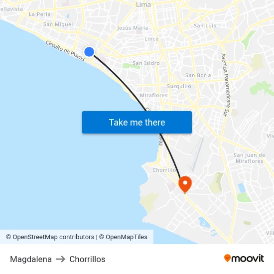 Magdalena to Chorrillos map