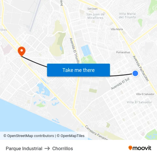 Parque Industrial to Chorrillos map