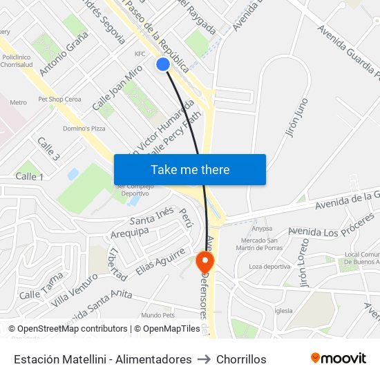 Estación Matellini - Alimentadores to Chorrillos map
