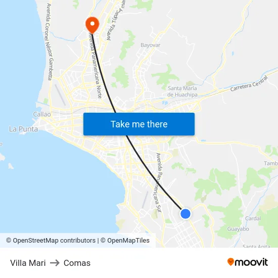 Villa Mari to Comas map