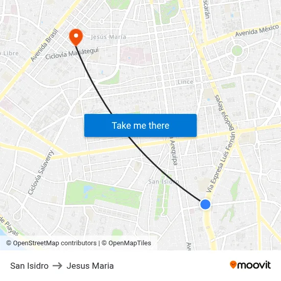 San Isidro to Jesus Maria map