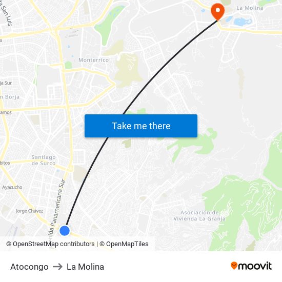 Atocongo to La Molina map