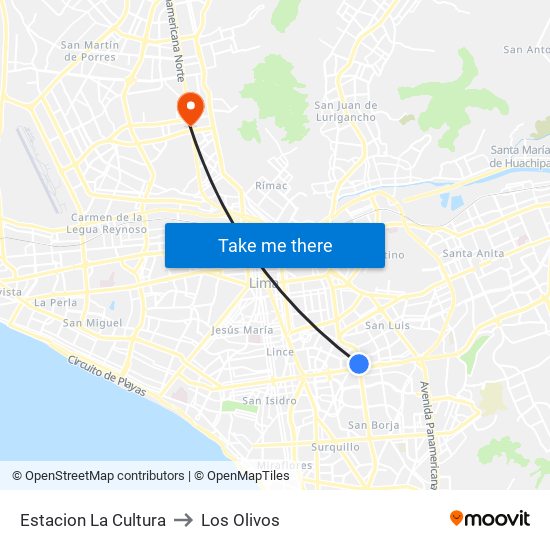 Estacion La Cultura to Los Olivos map