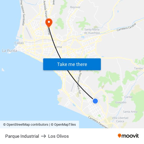 Parque Industrial to Los Olivos map