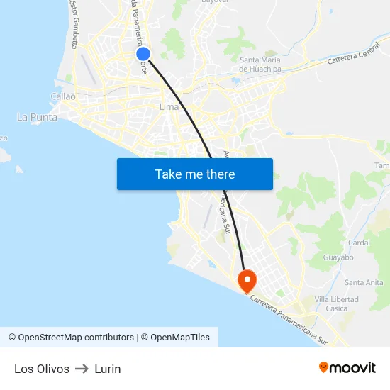 Los Olivos to Lurin map