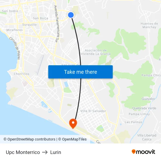 Upc Monterrico to Lurin map