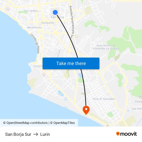 San Borja Sur to Lurin map