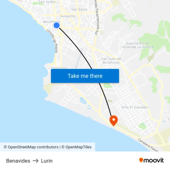 Benavides to Lurin map