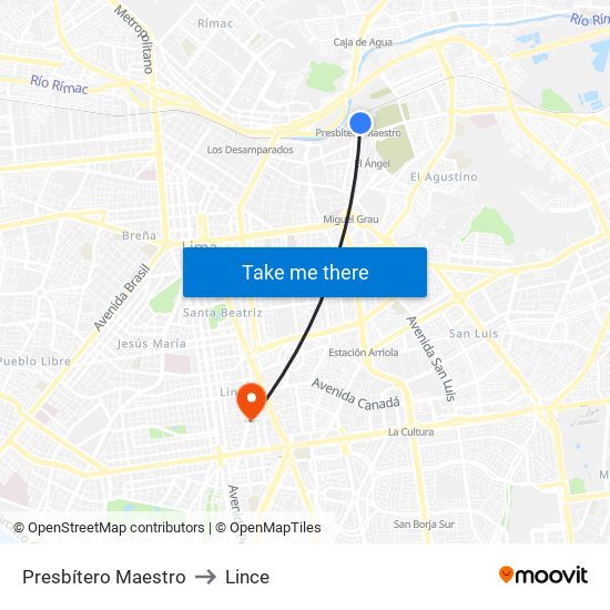 Presbítero Maestro to Lince map
