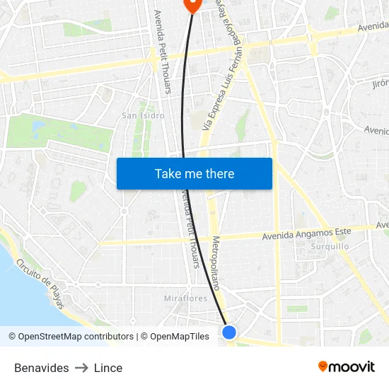 Benavides to Lince map