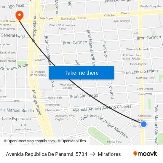 Avenida República De Panamá, 5734 to Miraflores map