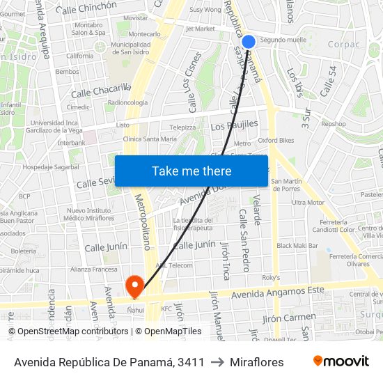 Avenida República De Panamá, 3411 to Miraflores map