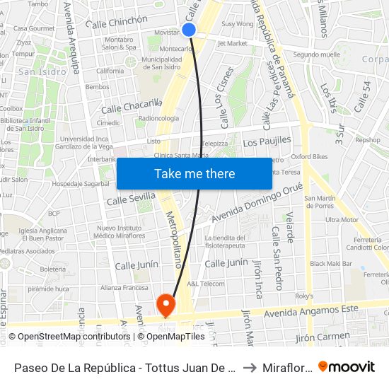 Paseo De La República - Tottus Juan De Arona to Miraflores map