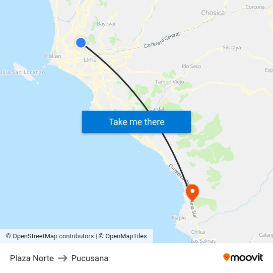 Plaza Norte to Pucusana map