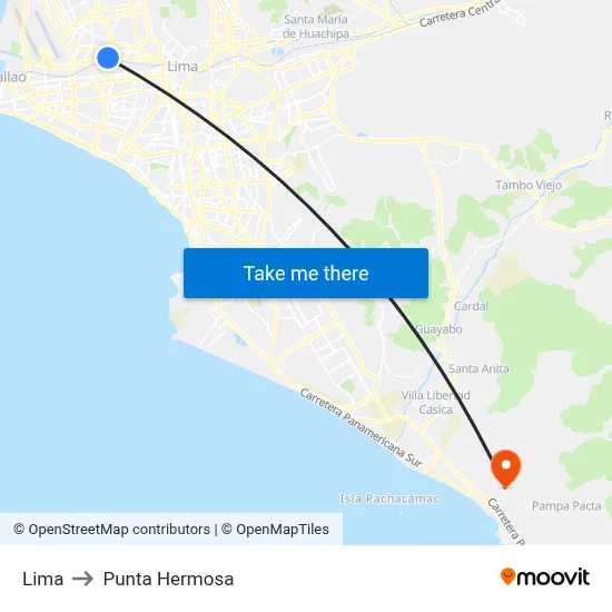 Lima to Punta Hermosa map