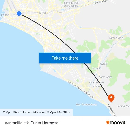 Ventanilla to Punta Hermosa map