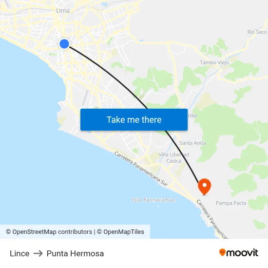 Lince to Punta Hermosa map