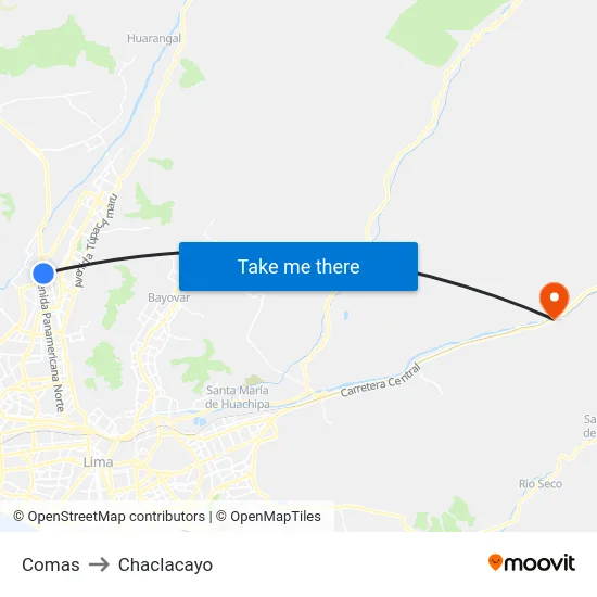 Comas to Chaclacayo map