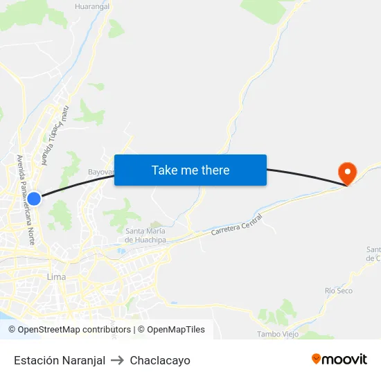 Estación Naranjal‎ to Chaclacayo map