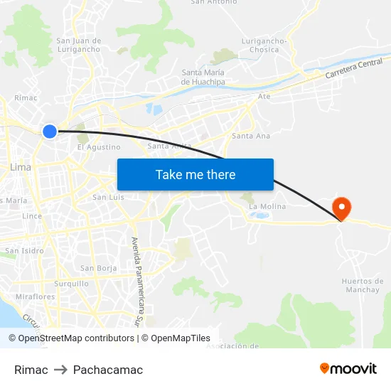 Rimac to Pachacamac map
