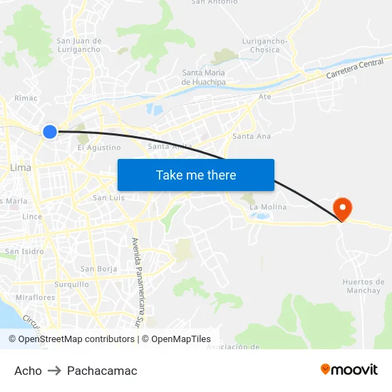 Acho to Pachacamac map