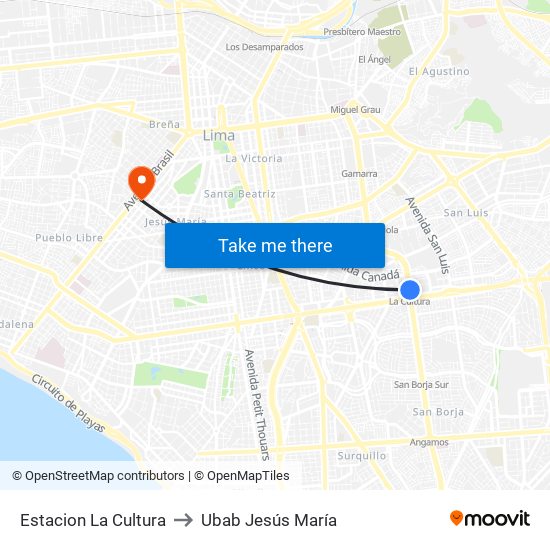 Estacion La Cultura to Ubab Jesús María map