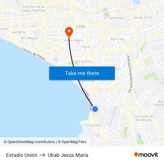 Estadio Unión to Ubab Jesús María map