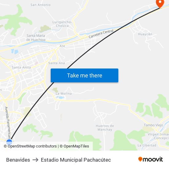 Benavides to Estadio Municipal Pachacútec map