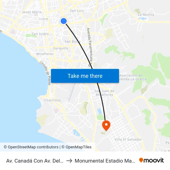 Av. Canadá Con Av. Del Aire to Monumental Estadio Mamara map
